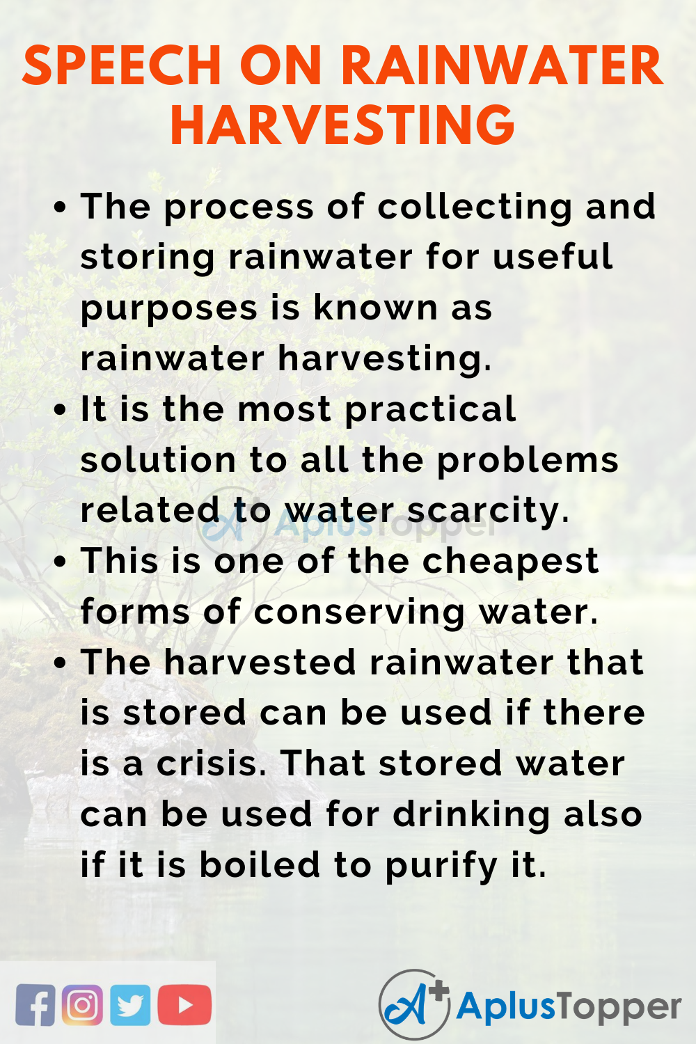 10 Lines On Rainwater Harvesting Speech In English