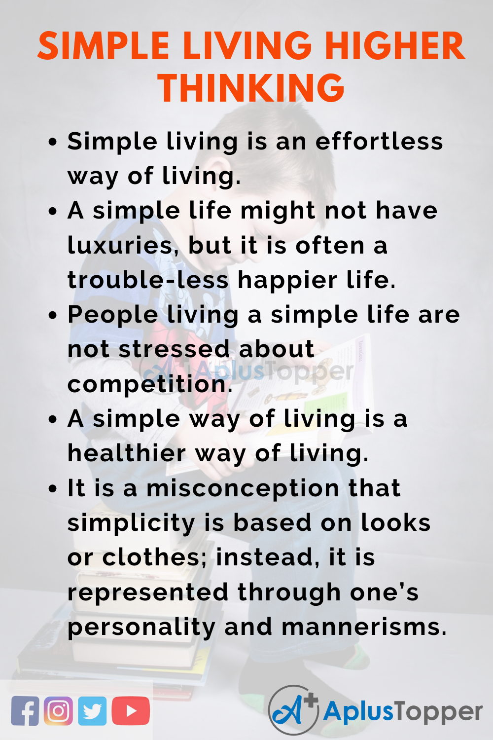 10 Lines On Simple Living Higher Thinking for Kids