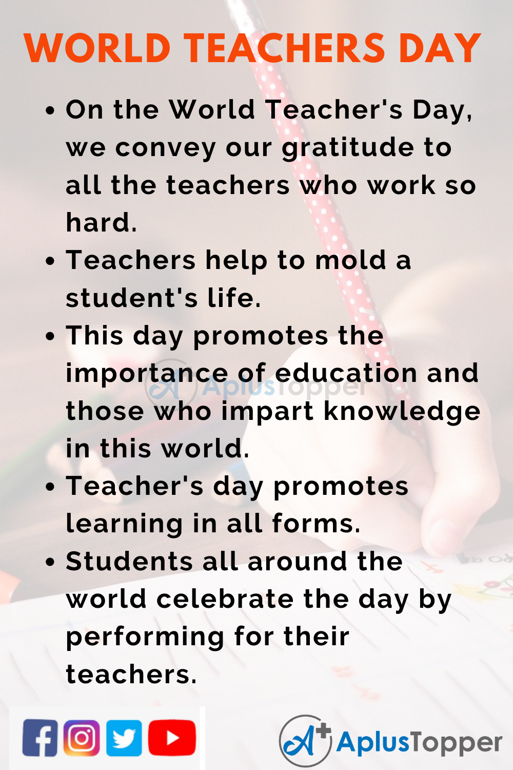 10 Lines On World Teacher's Day for Kids