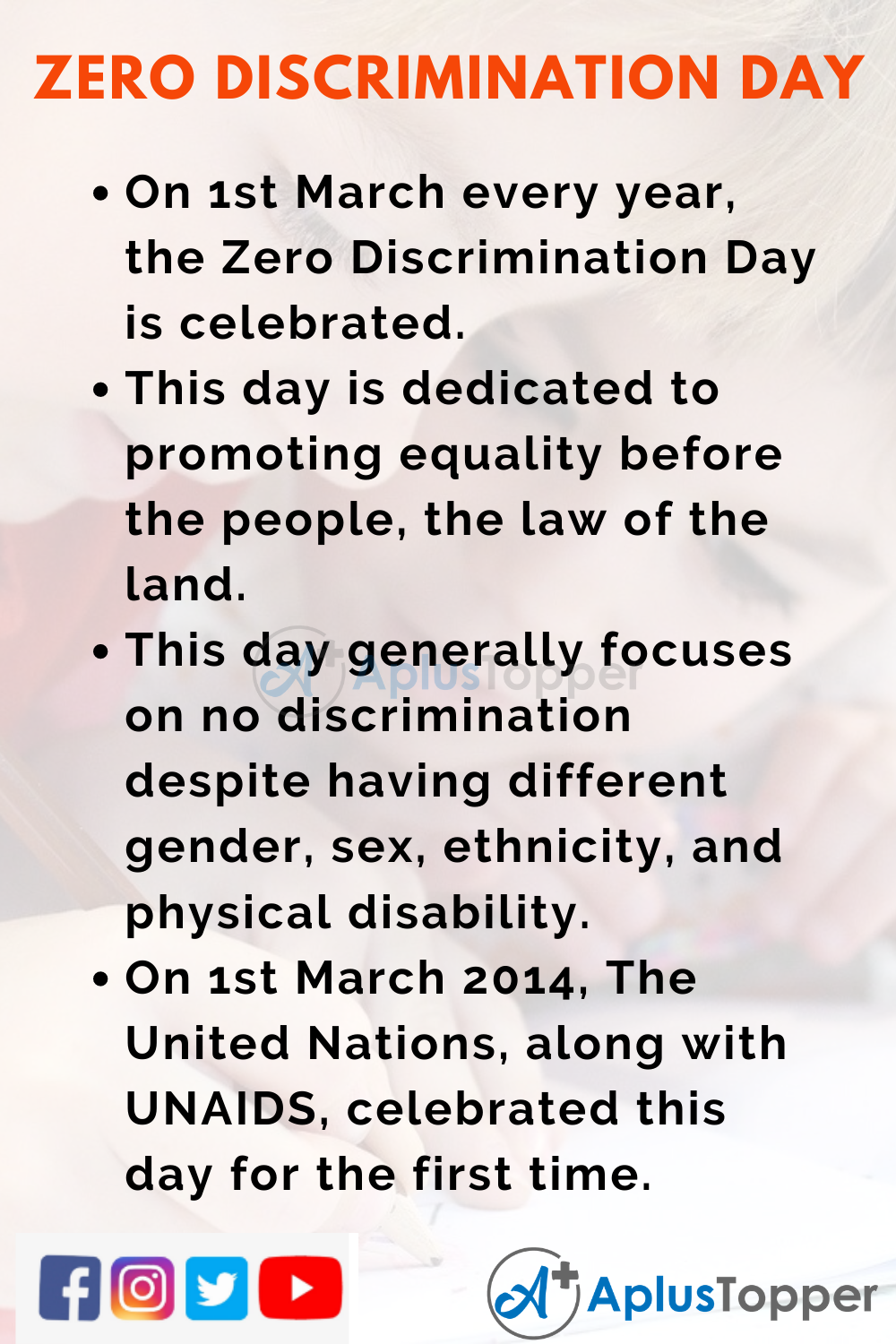 10 Lines On Zero Discrimination Day for Kids