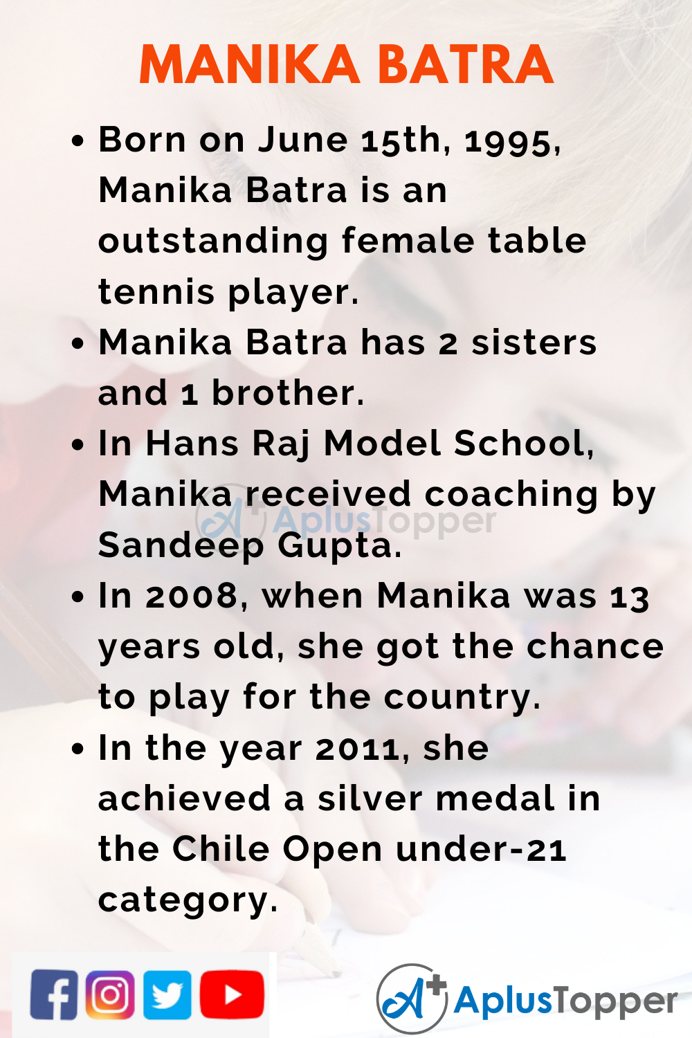 10 Lines for Manika Batra