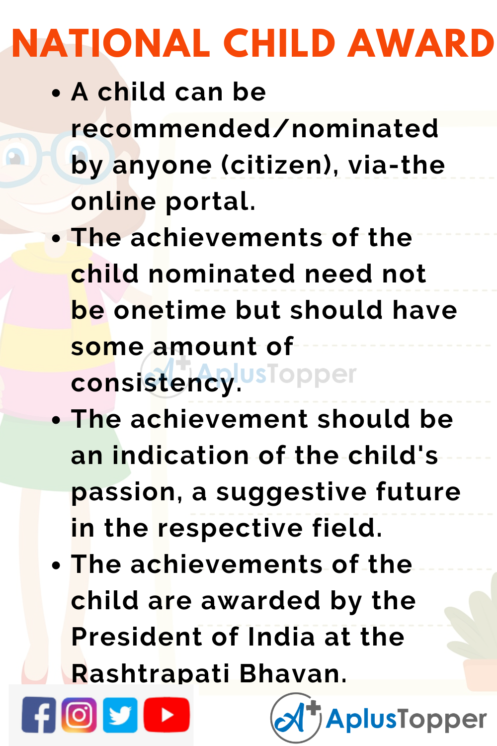 10 Lines for National Child Award for Exceptional Achievements