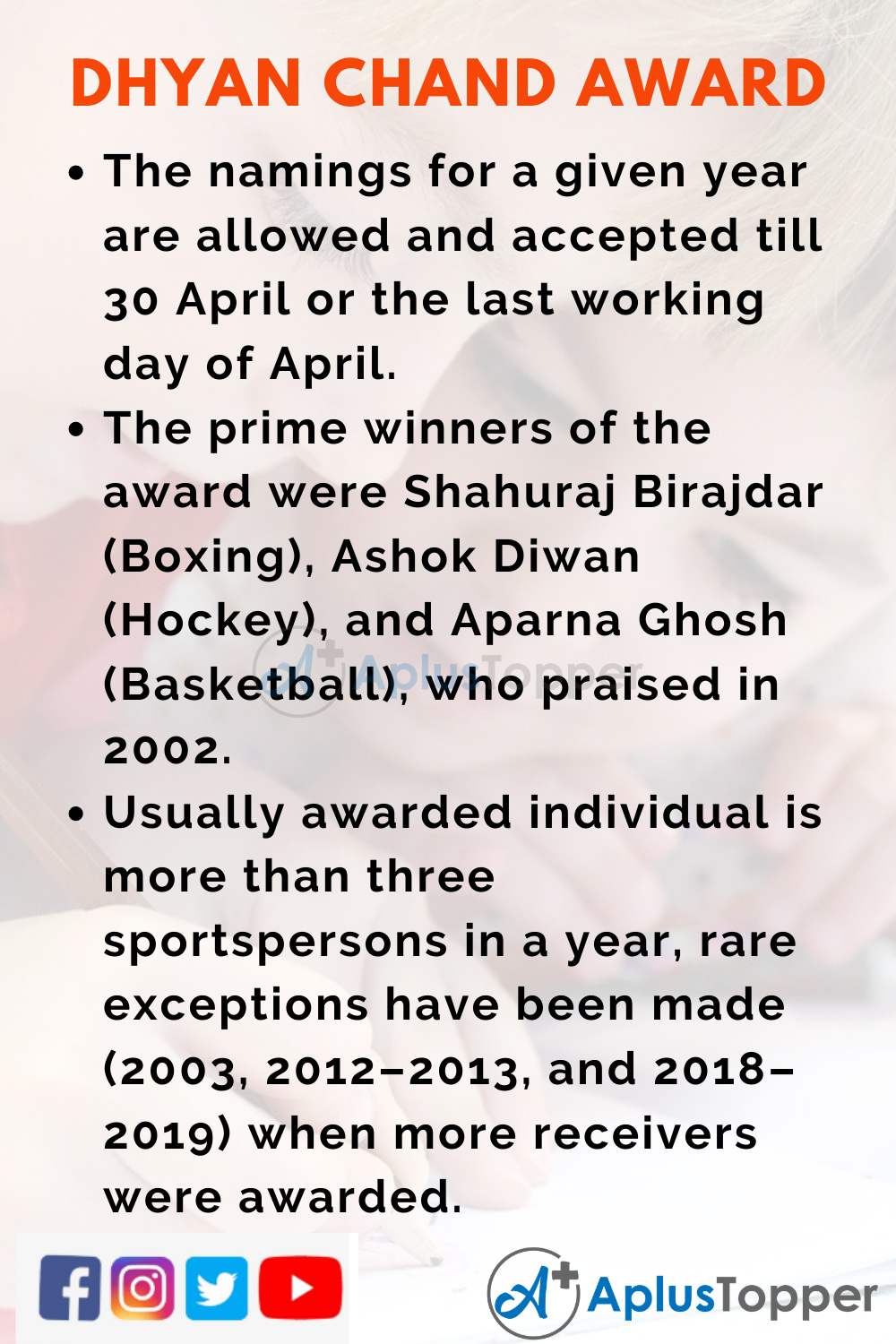 10 Lines of Dhyan Chand Award