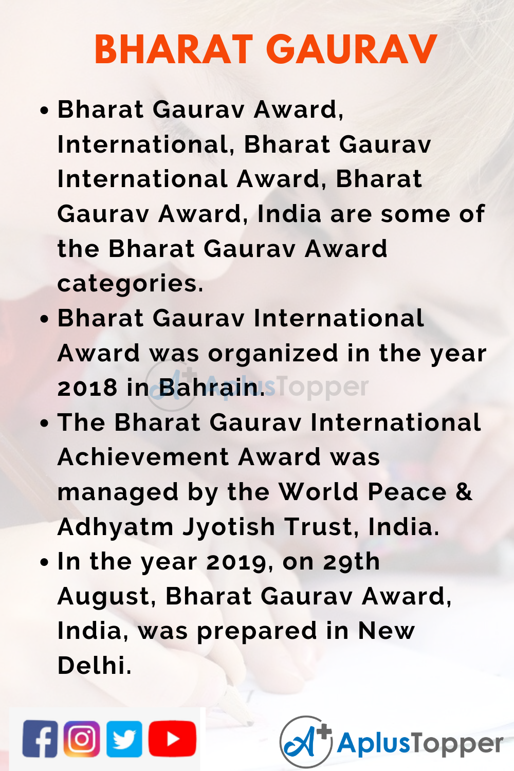 10 Lines on Bharat Gaurav Award for Higher Class Students