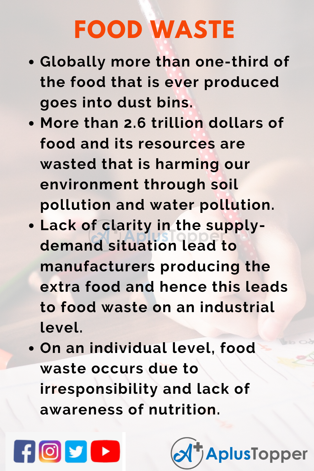 10 Lines on Food Waste for Higher Class Students