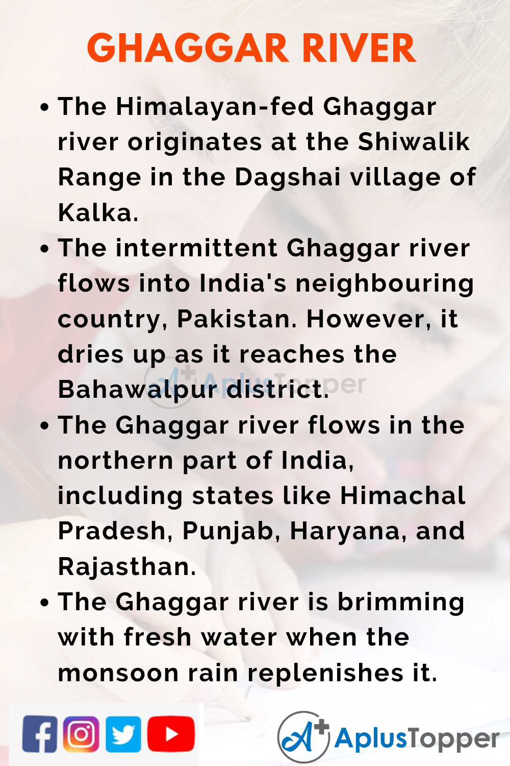 10 Lines on Ghaggar River for Higher Class Students