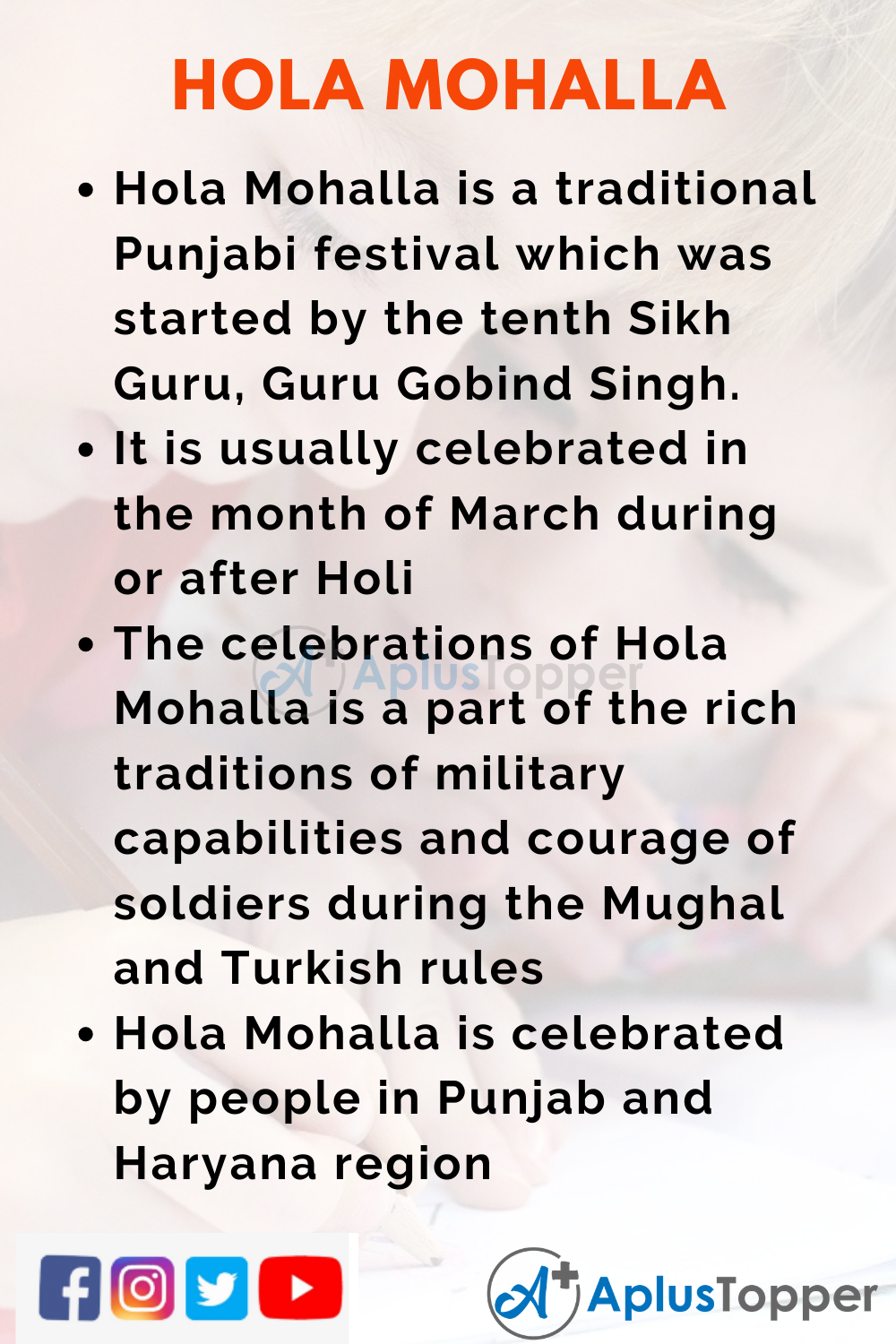 10 Lines on Hola Mohalla for Kids