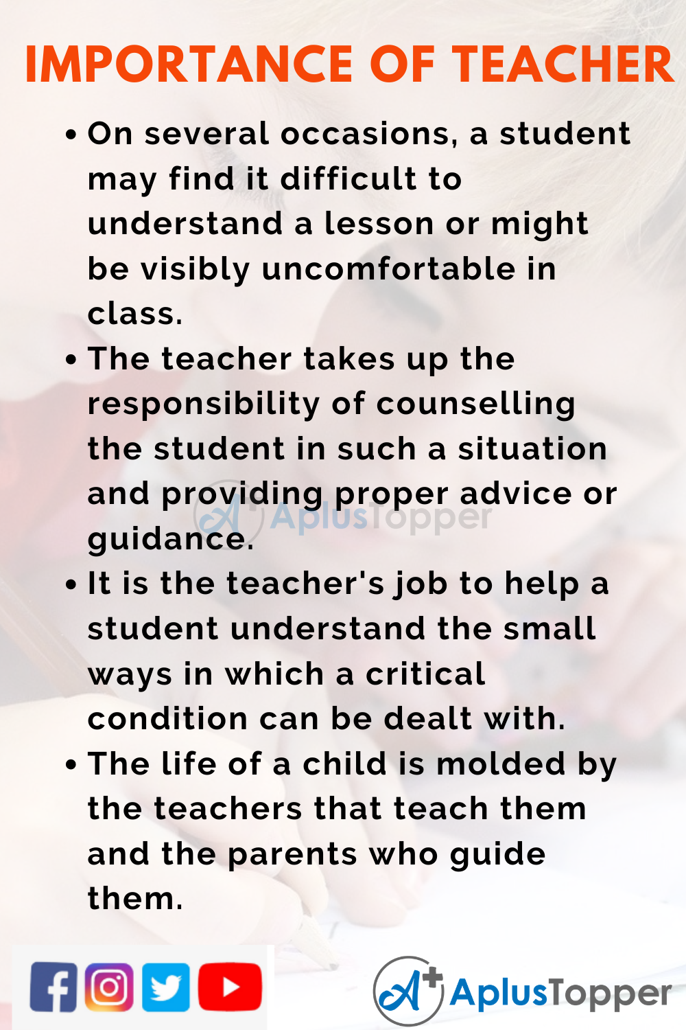 10 Lines on Importance of Teacher for Higher Class Students