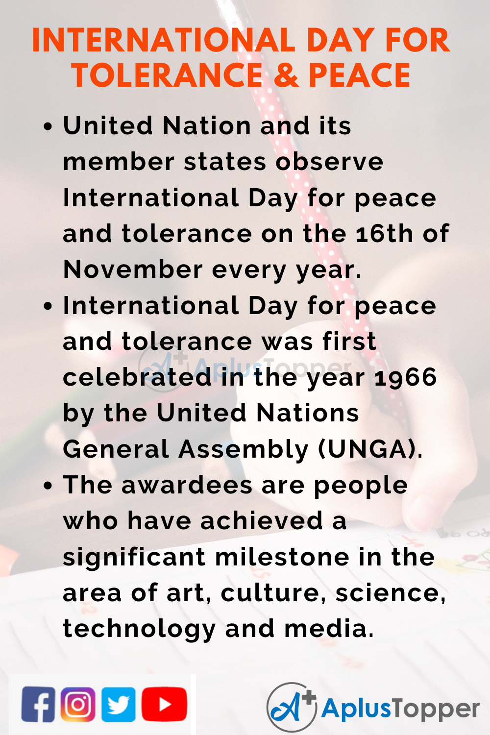 10 Lines on International Day for Tolerance and Peace for Kids