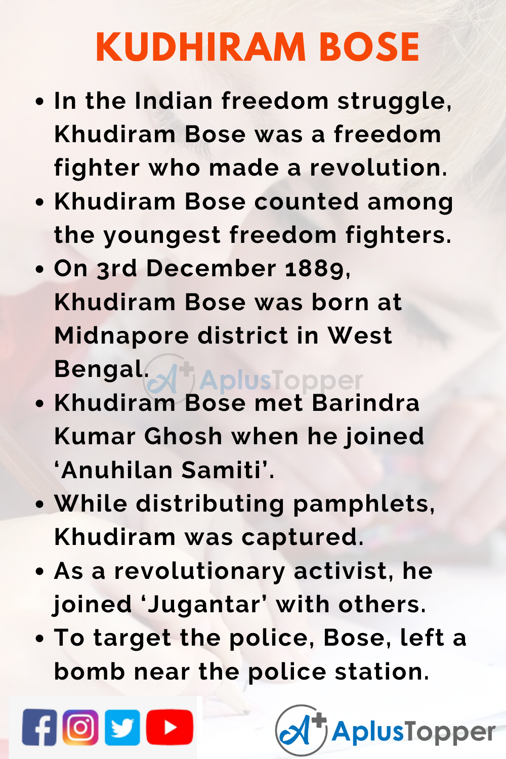 10 Lines on Khudiram Bose for Kids