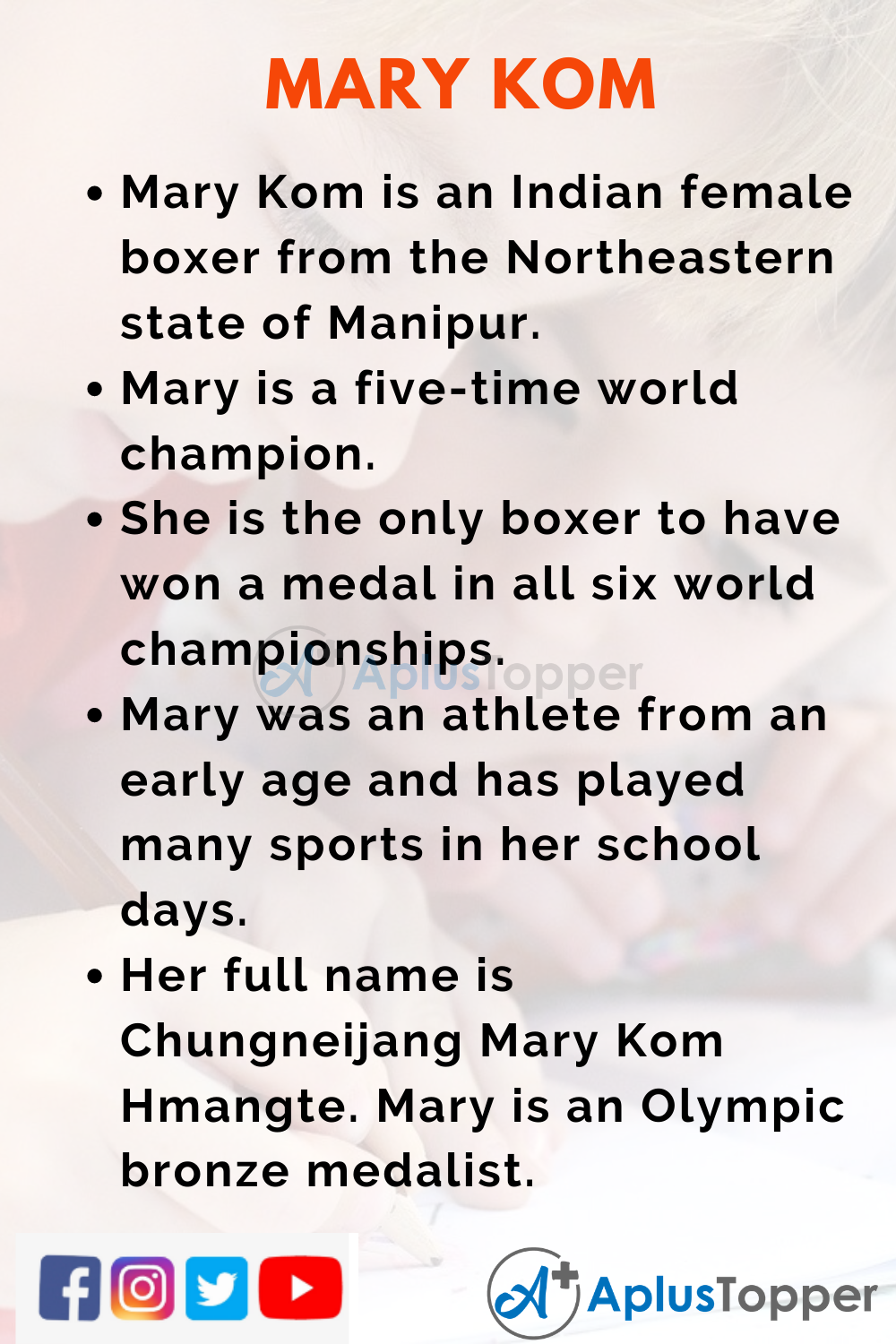 10 Lines on Mary Kom for Kids