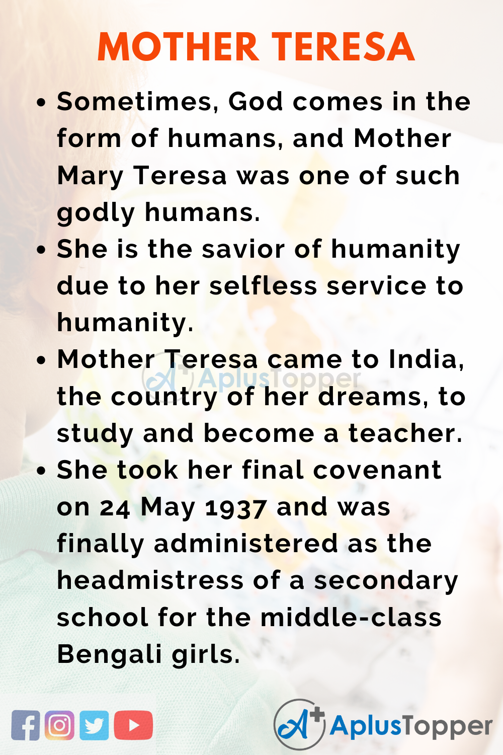 10 Lines on Mother Teresa for Higher Class Students