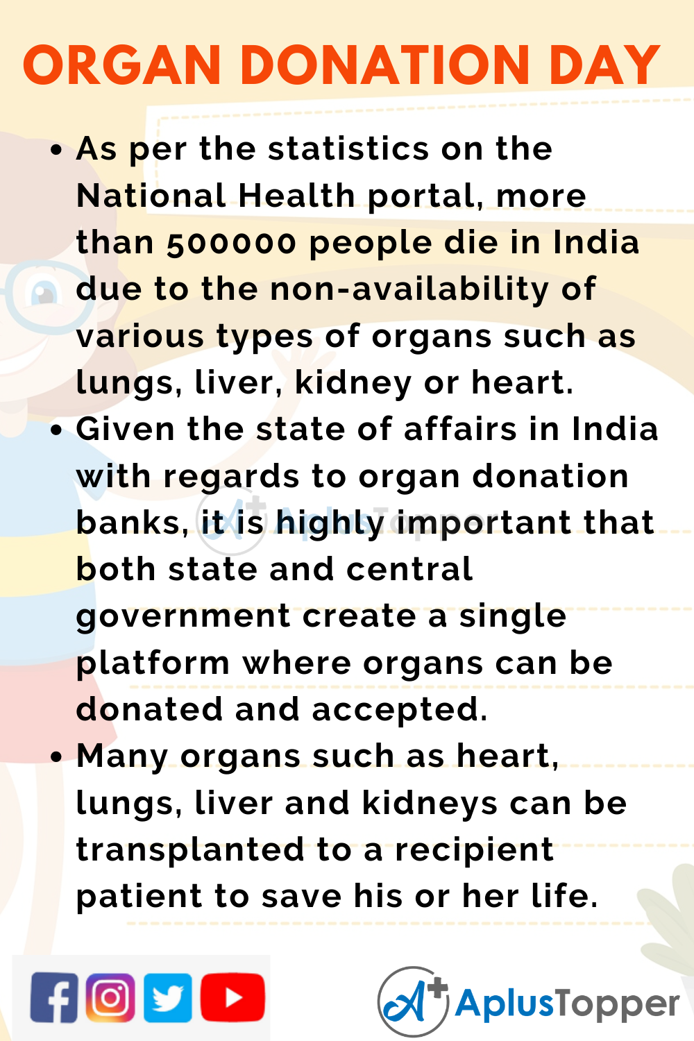 10 Lines on Organ Donation Day for Higher Class Students