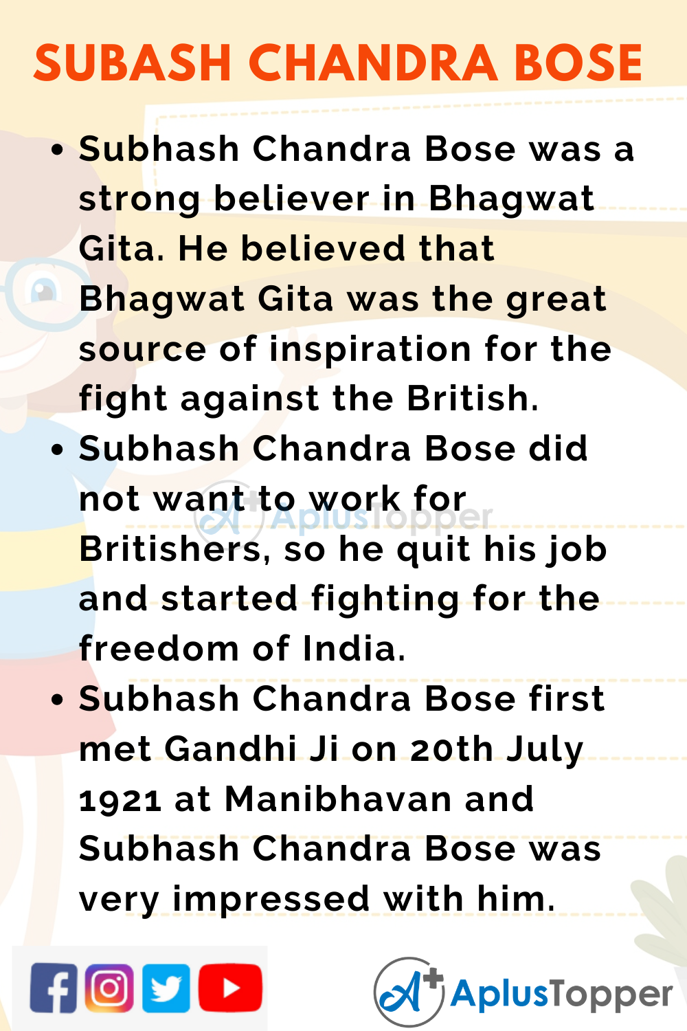 10 Lines on Subhash Chandra Bose for Higher Class Students