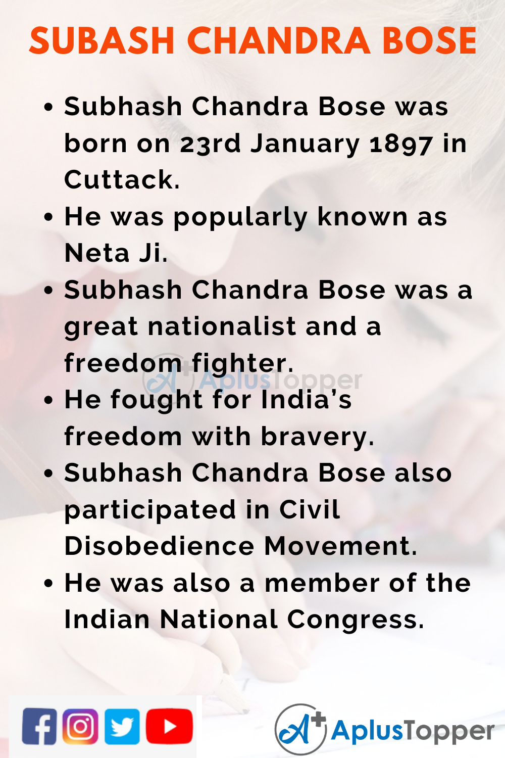 10 Lines on Subhash Chandra Bose for Kids