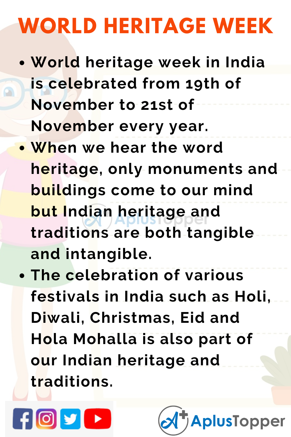 10 Lines on World Heritage Week for Higher Class Students