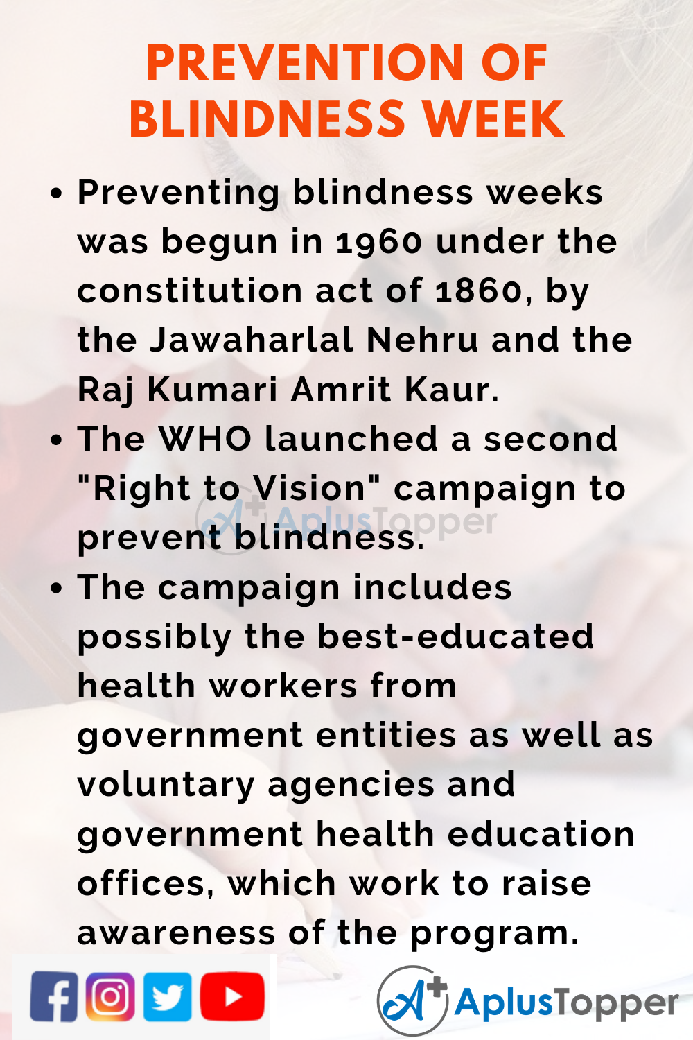 10 lines for Prevention of Blindness Week