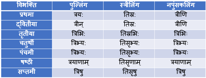 Teen/Tri Ke Shabd Roop In Sanskrit