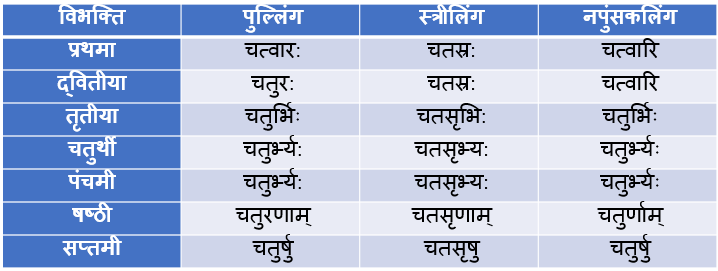 Chatvari/Char Ke Shabd Roop In Sanskrit