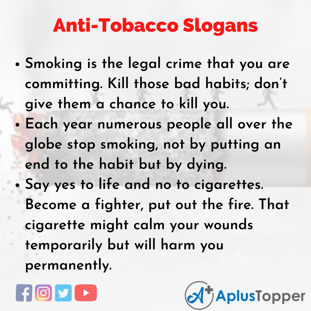 5 Slogans on Anti-Tobacco in English