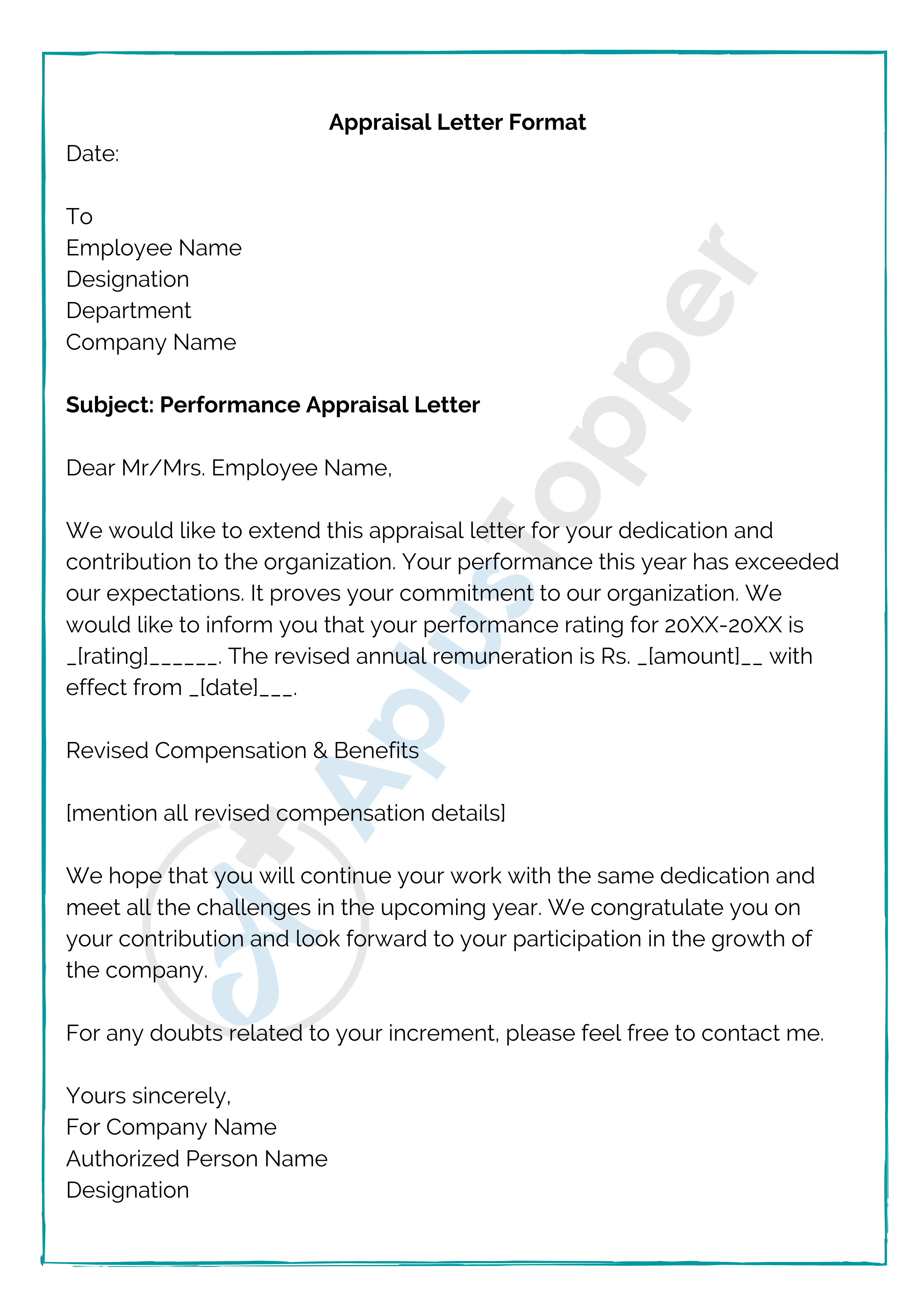 Appraisal Letter Format