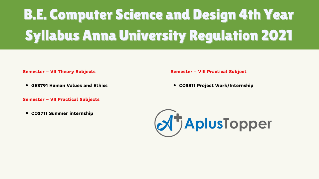 B.E. Computer Science and Design 4th Year Syllabus Anna University Regulation 2021