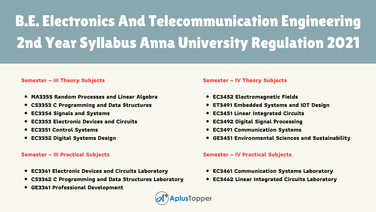 B.E. Electronics And Telecommunication Engineering 2nd Year Syllabus Anna University Regulation 2021