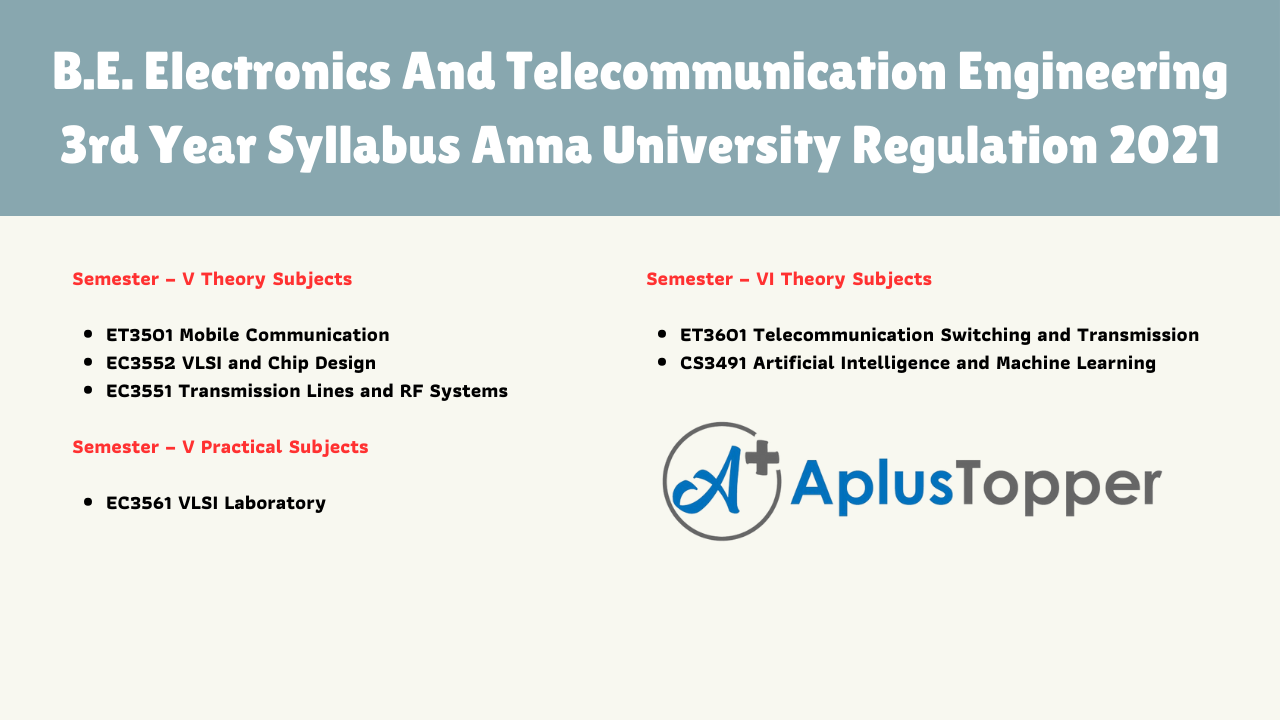 B.E. Electronics And Telecommunication Engineering 3rd Year Syllabus Anna University Regulation 2021