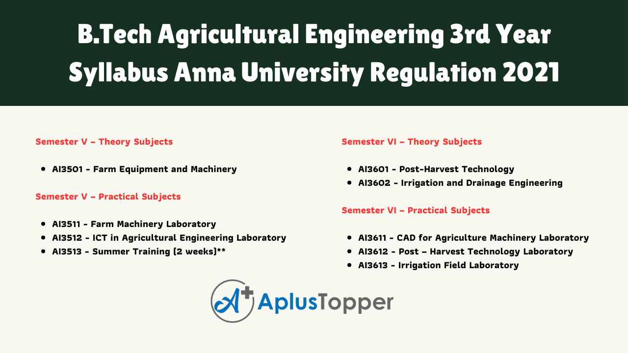 B.Tech Agricultural Engineering 3rd Year Syllabus Anna University Regulation 2021