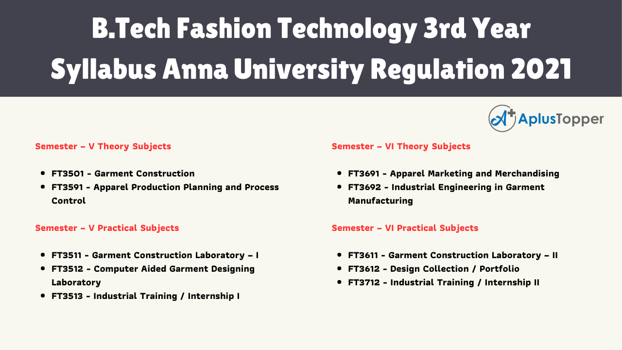 B.Tech Fashion Technology 3rd Year Syllabus Anna University Regulation 2021