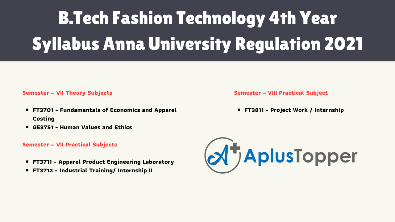 B.Tech Fashion Technology 4th Year Syllabus Anna University Regulation 2021