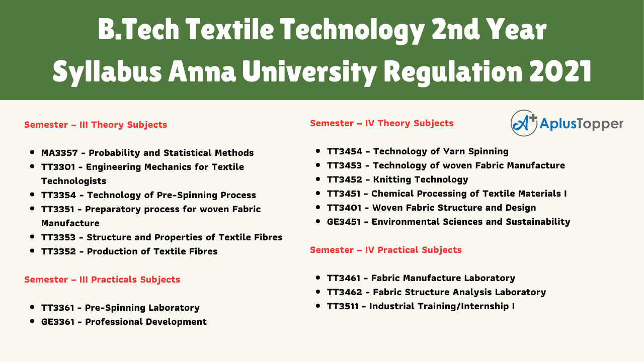 B.Tech Textile Technology 2nd Year Syllabus Anna University Regulation 2021