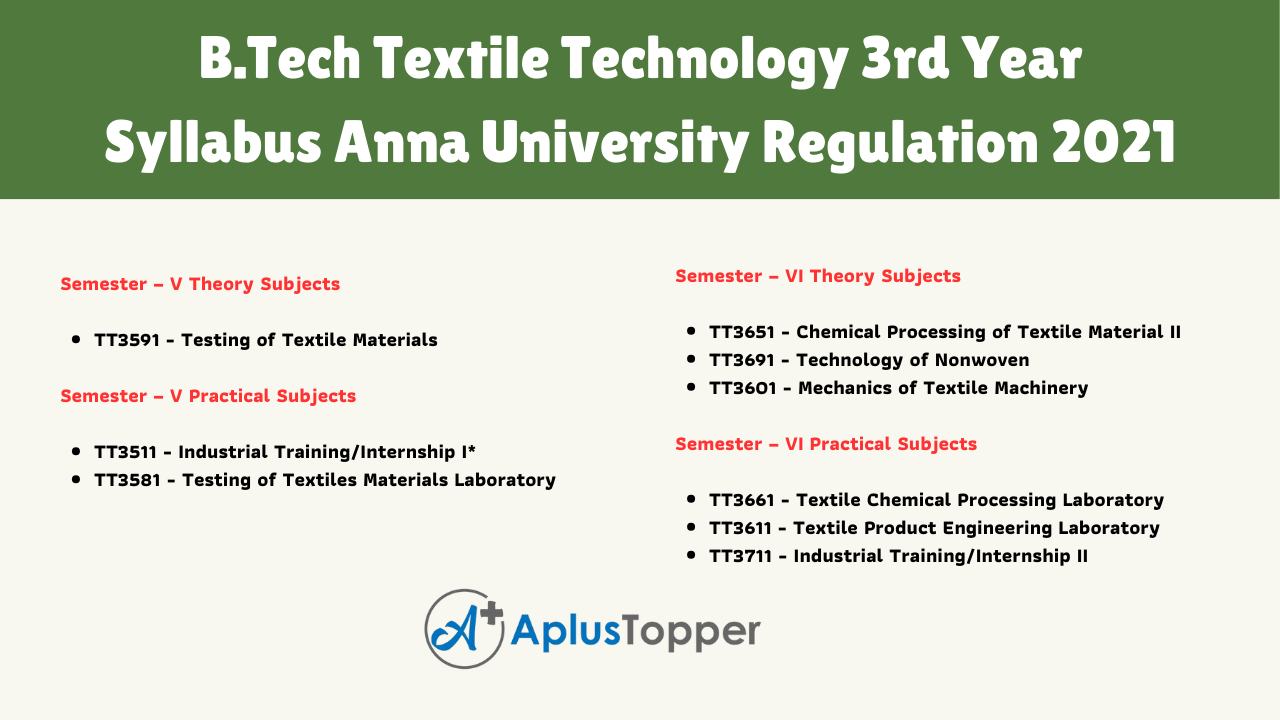 B.Tech Textile Technology 3rd Year Syllabus Anna University Regulation 2021