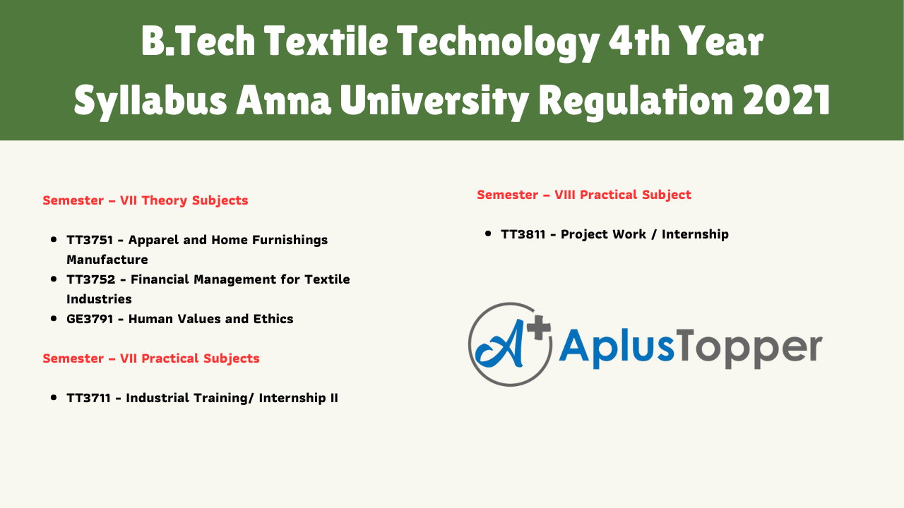 B.Tech Textile Technology 4th Year Syllabus Anna University Regulation 2021