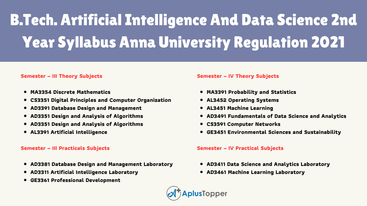 B.Tech. Artificial Intelligence And Data Science Engineering 2nd Year Syllabus Anna University Regulation 2021