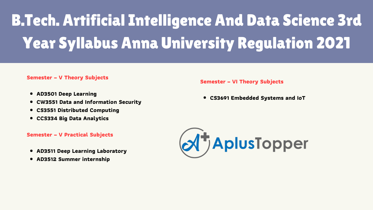 B.Tech. Artificial Intelligence And Data Science Engineering 3rd Year Syllabus Anna University Regulation 2021