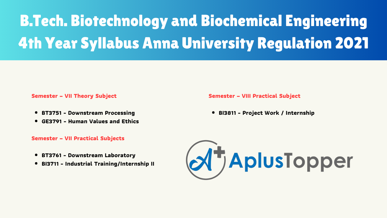 B.Tech. Biotechnology and Biochemical Engineering 4th Year Syllabus Anna University Regulation 2021