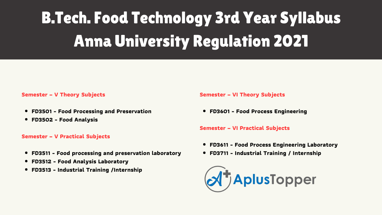 B.Tech. Food Technology 3rd Year Syllabus Anna University Regulation 2021