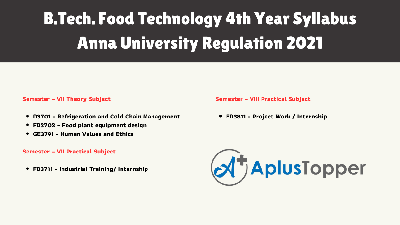 B.Tech. Food Technology 4th Year Syllabus Anna University Regulation 2021