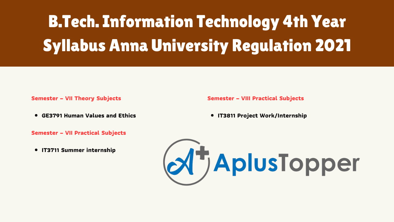 B.Tech. Information Technology 4th Year Syllabus Anna University Regulation 2021