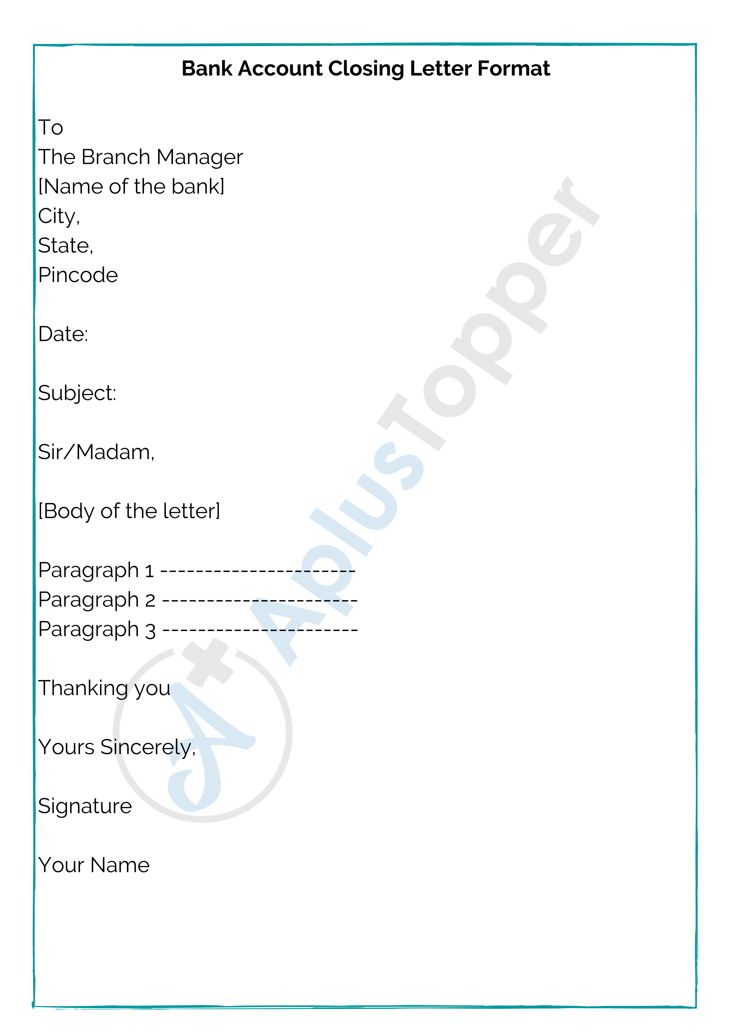 Bank Account Closing Letter Format