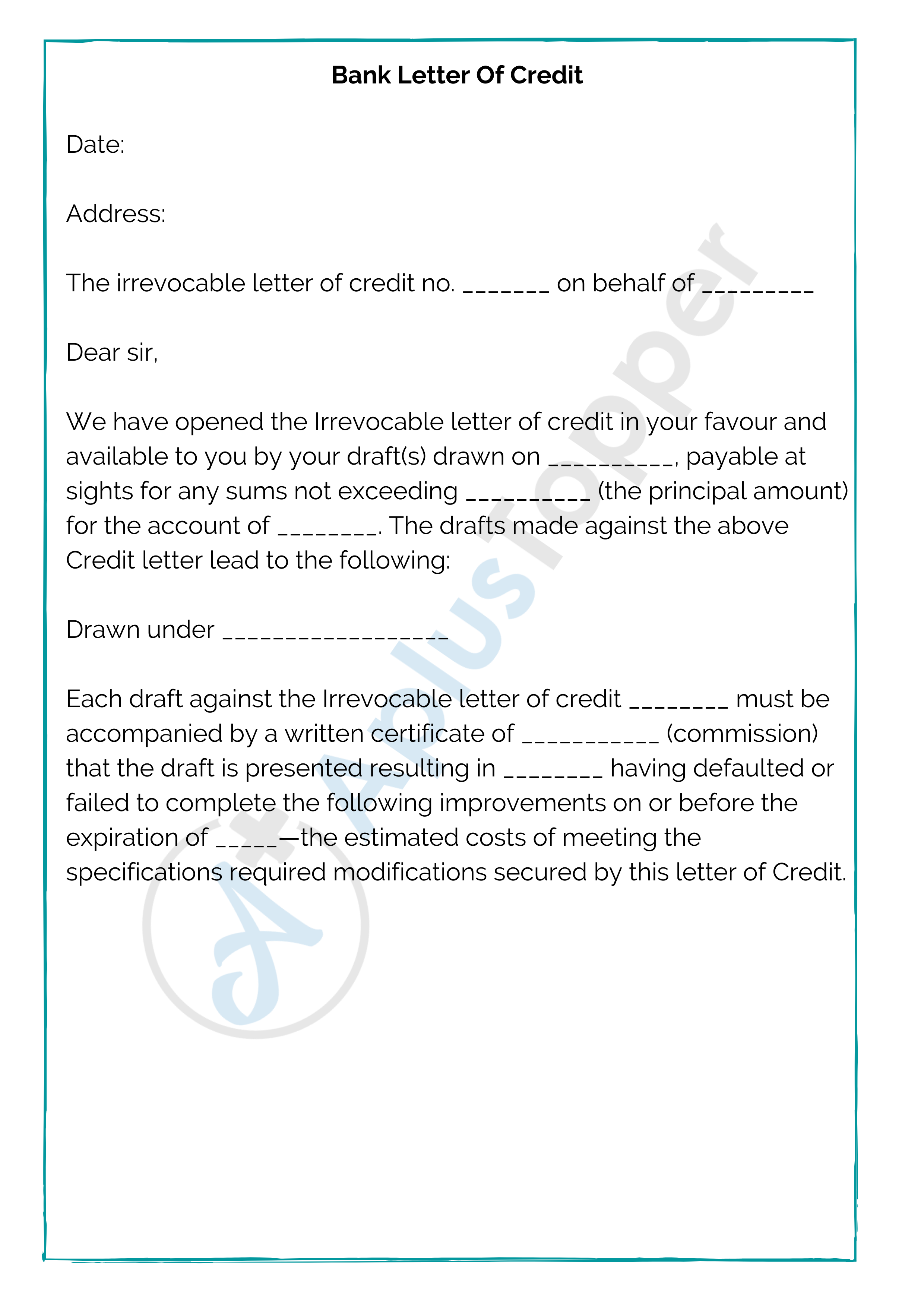 Bank Letter Of Credit