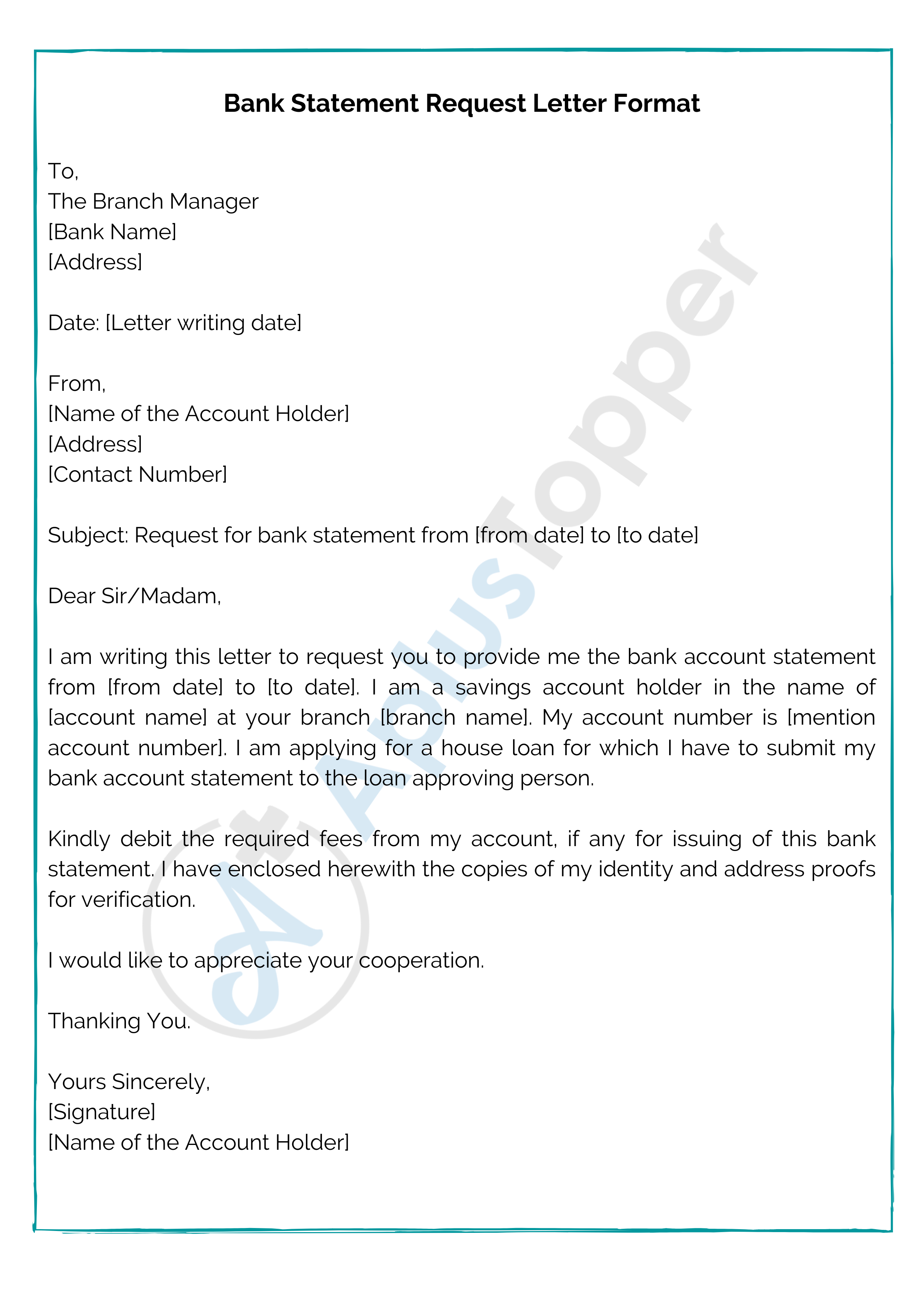 Bank Statement Request Letter Format