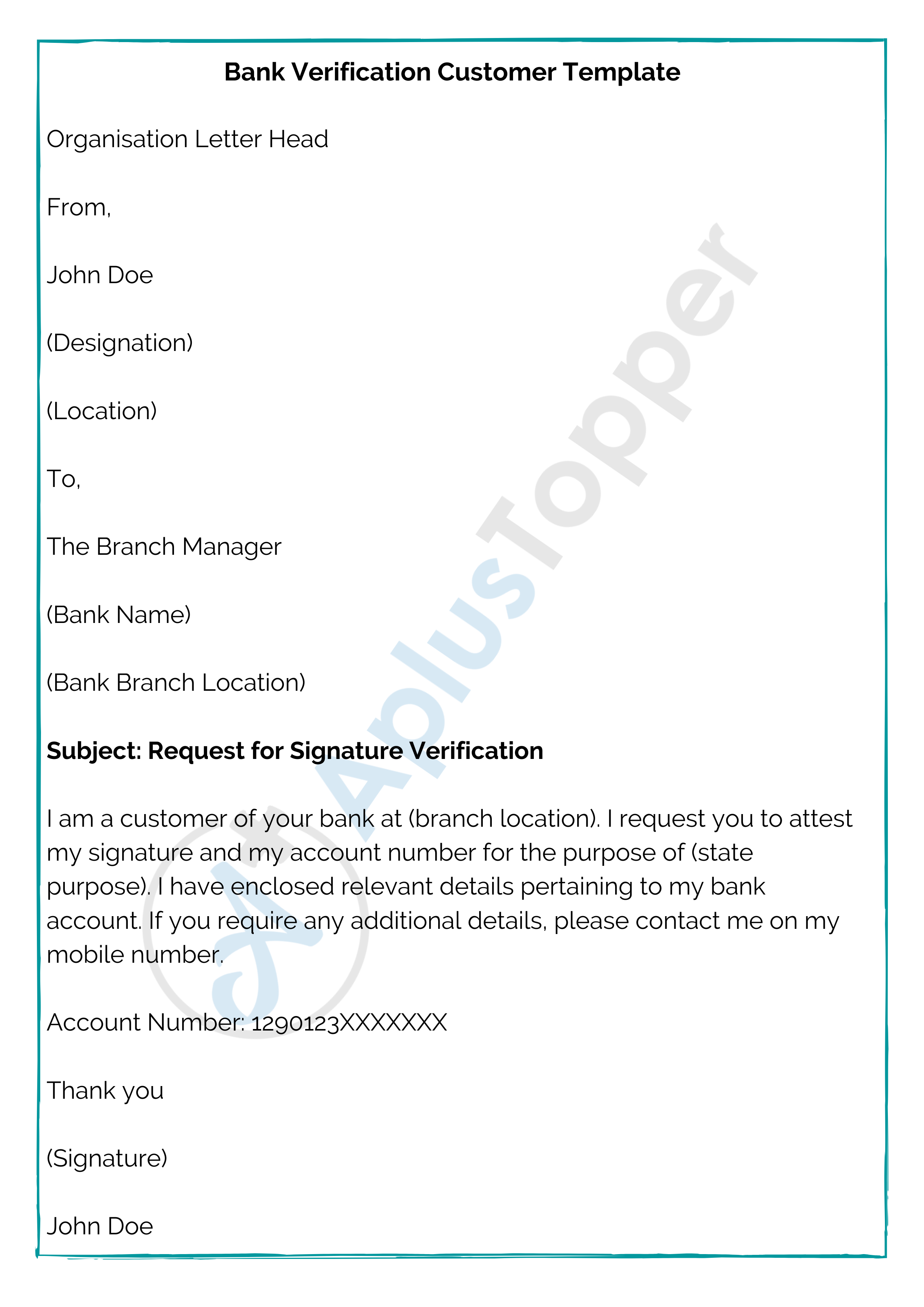 Bank Verification Customer Template