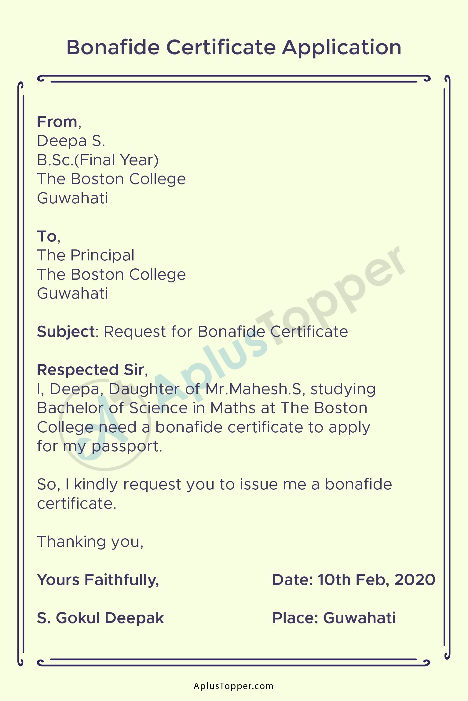 Bonafide Certificate Application