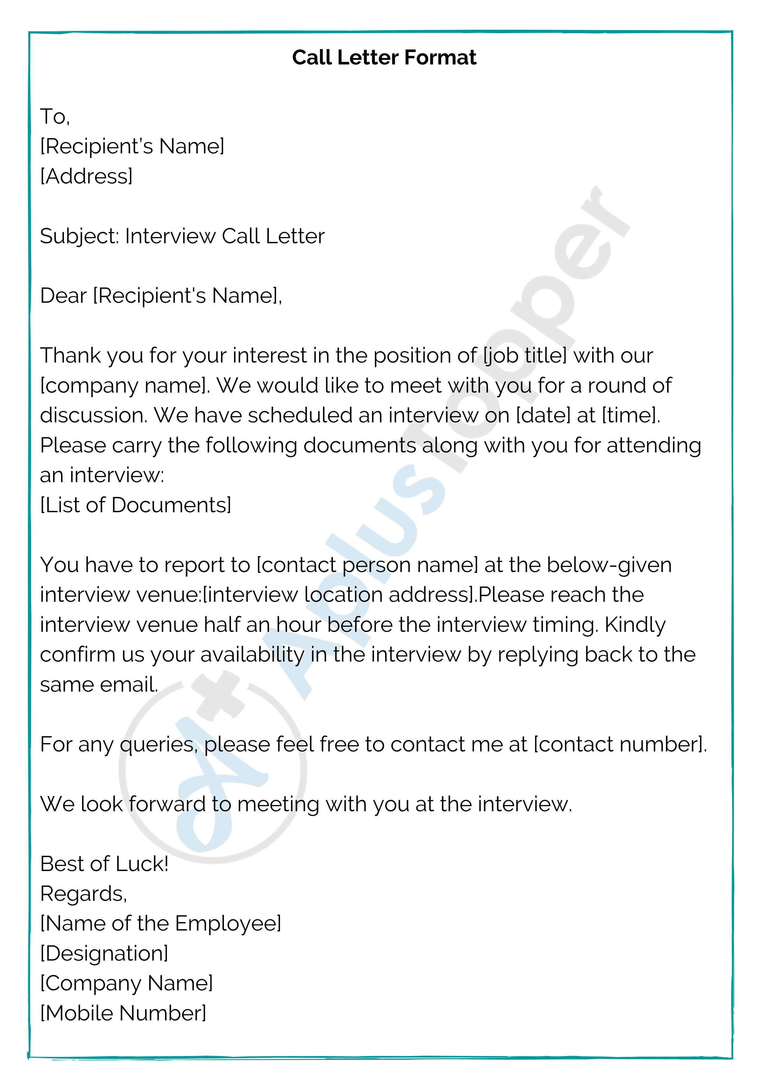 Call Letter Format