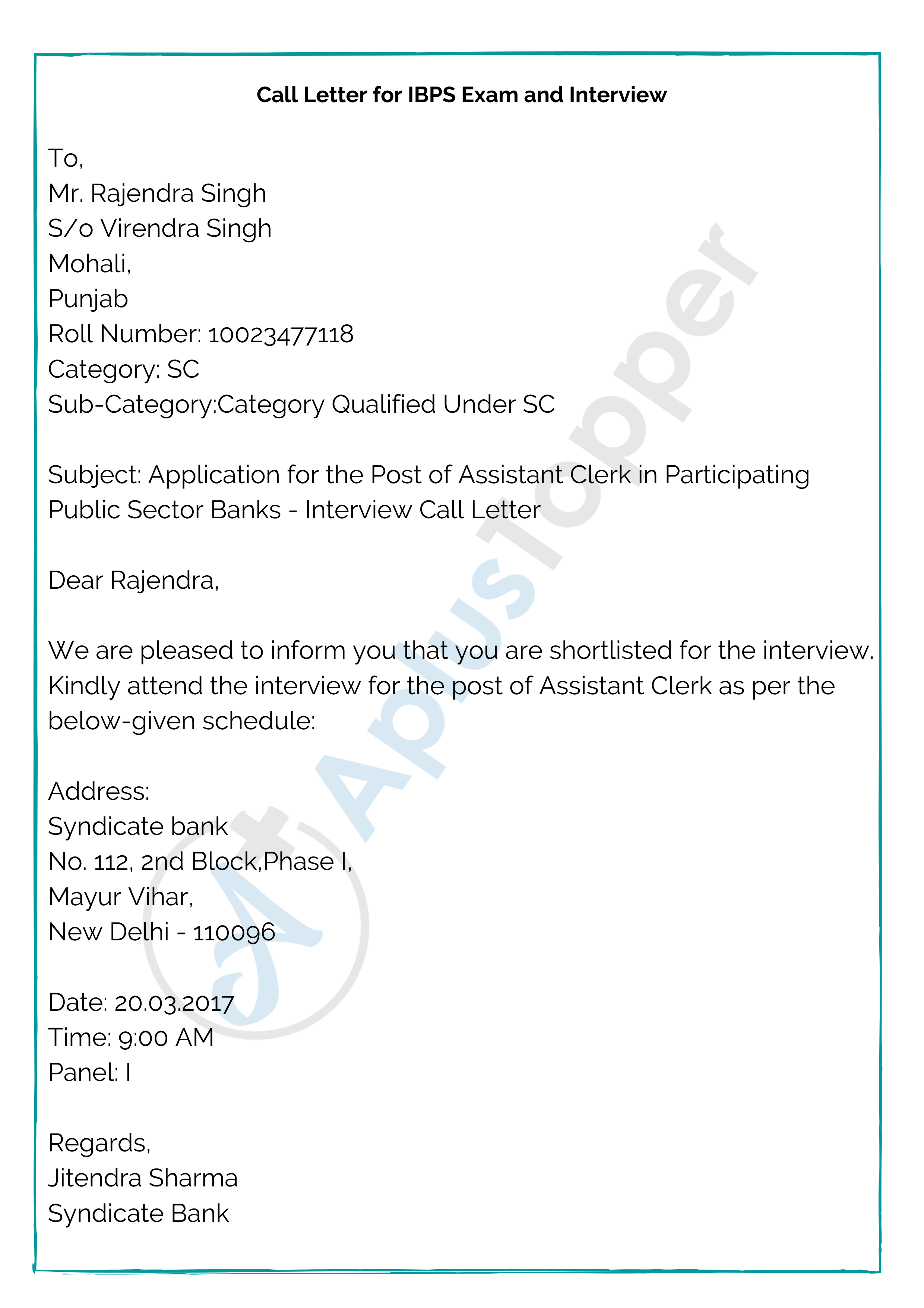 Call Letter for IBPS Exam and Interview