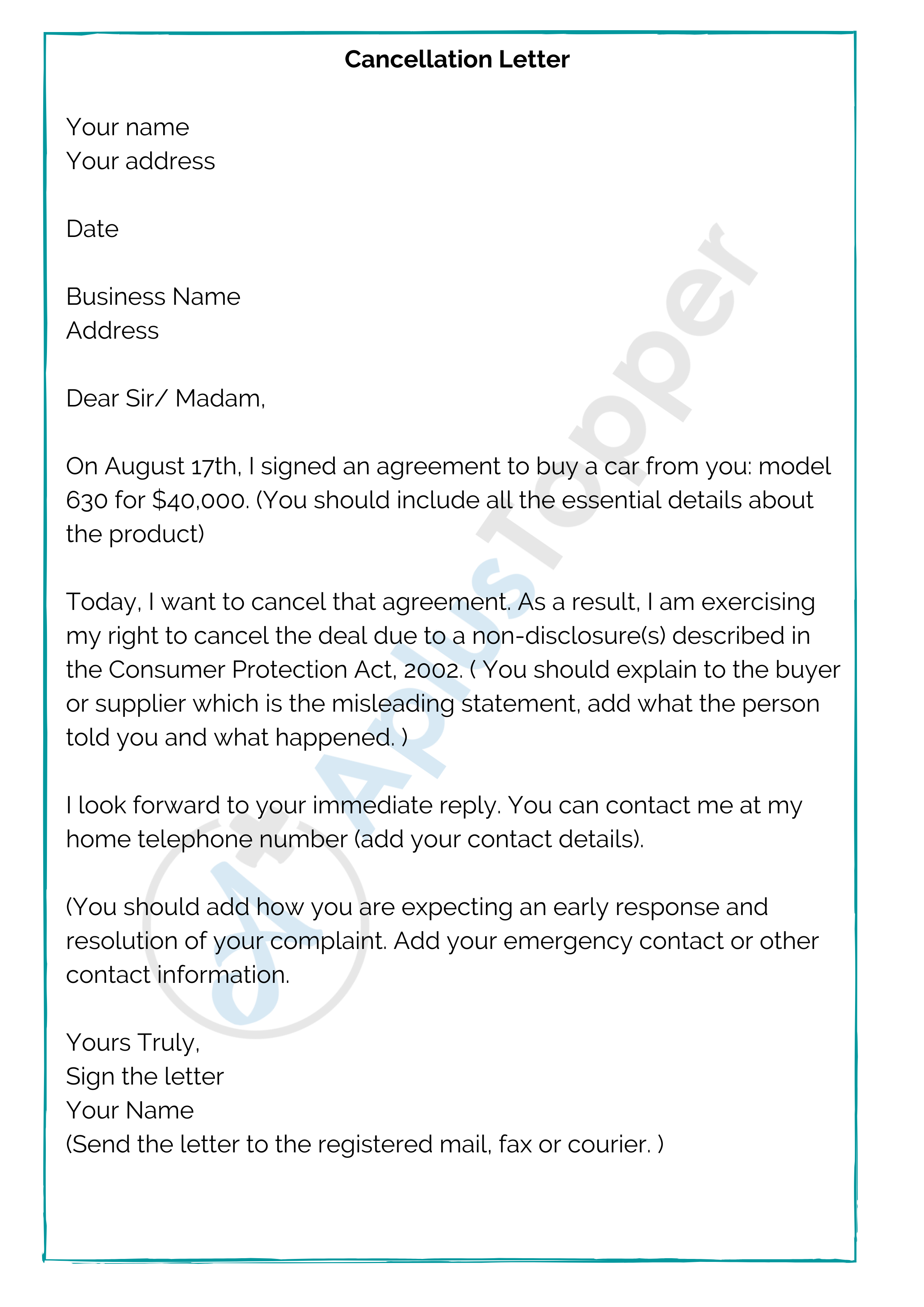 Cancellation Letter