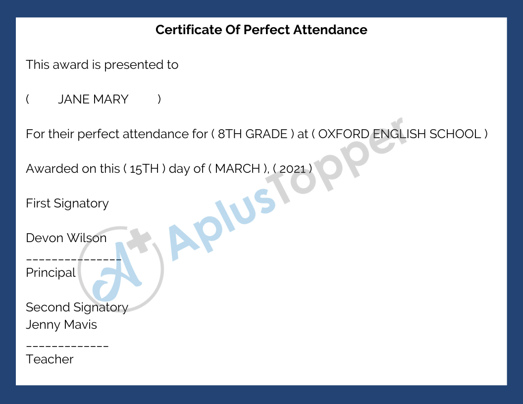 Certificate Of Perfect Attendance