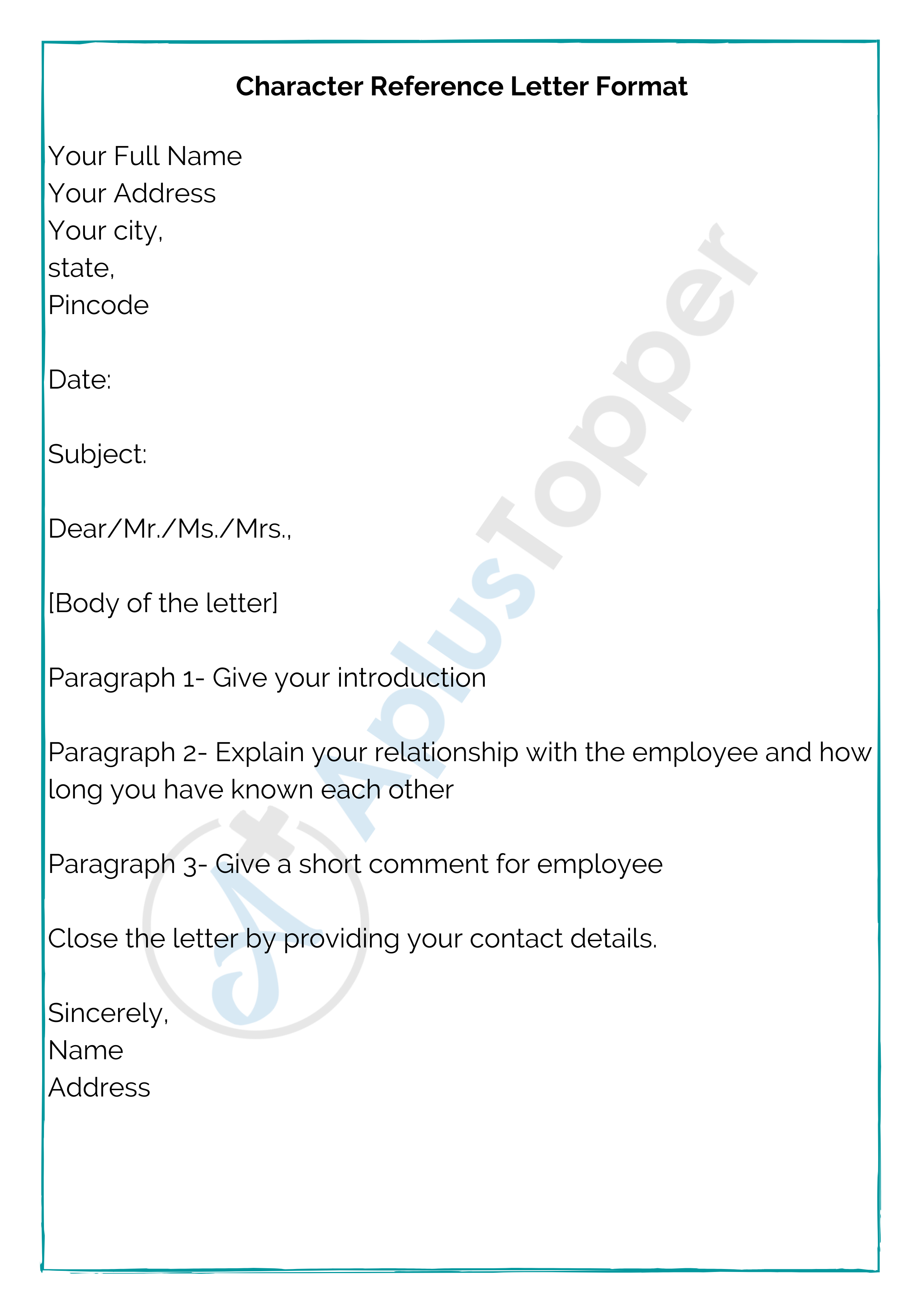 Character Reference Letter Format